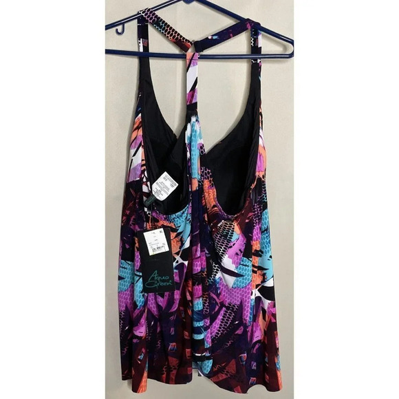 Aqua Green Women's Racerback Tankini Swim Top Black Multicolored Size Small NEW - Picture 3 of 5
